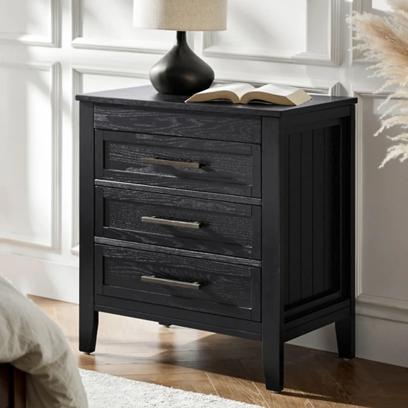 Black Wood 3-Drawer Joachim Charging Nightstand