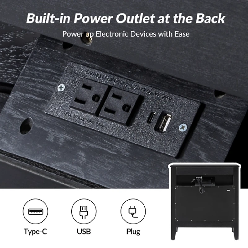 Black Wood 3-Drawer Joachim Charging Nightstand