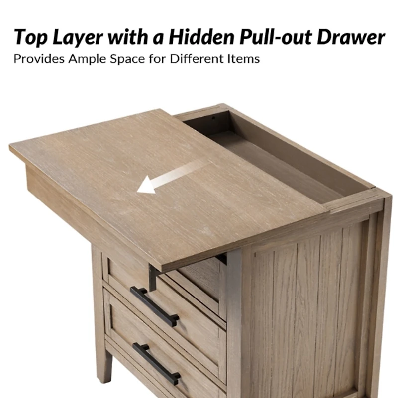 Oak Wood 3-Drawer Joachim Charging Nightstand