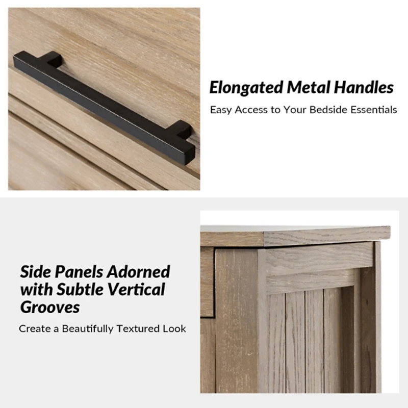 Oak Wood 3-Drawer Joachim Charging Nightstand