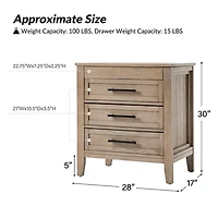 Oak Wood 3-Drawer Joachim Charging Nightstand