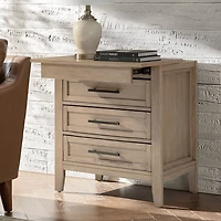 Oak Wood 3-Drawer Joachim Charging Nightstand