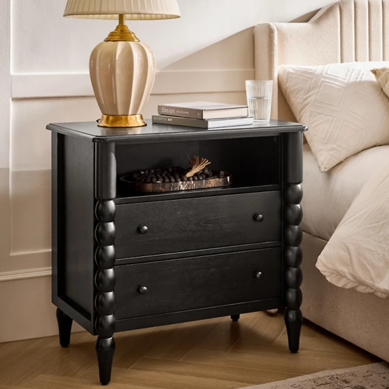 Black Wood 2-Drawer Alex Charging Nightstand