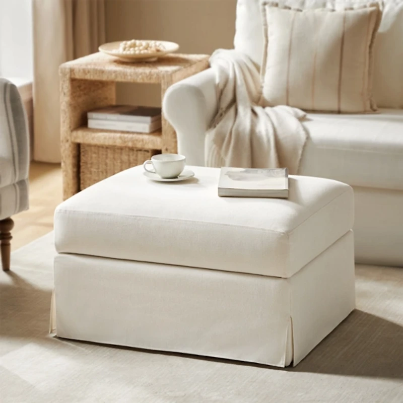 Ivory Upholstered Kimberly Storage Ottoman