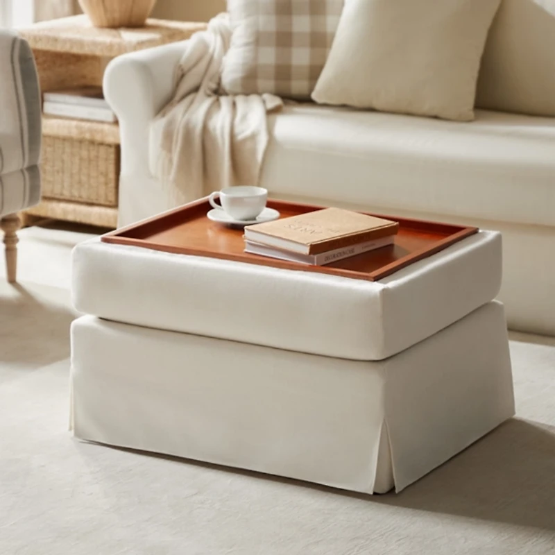 Ivory Upholstered Kimberly Storage Ottoman