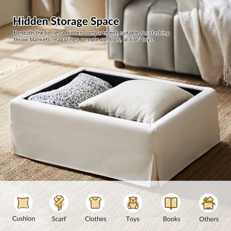 Ivory Upholstered Kimberly Storage Ottoman