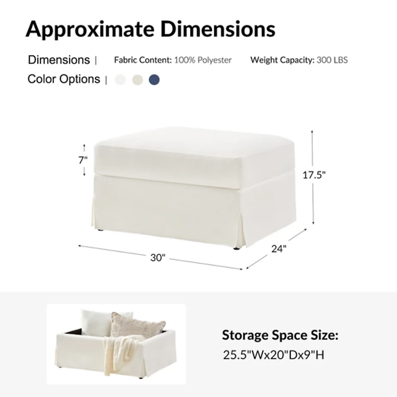 Ivory Upholstered Kimberly Storage Ottoman