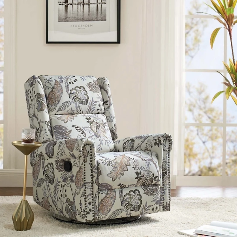 Jacobean Upholstered Harlem Swivel Recliner