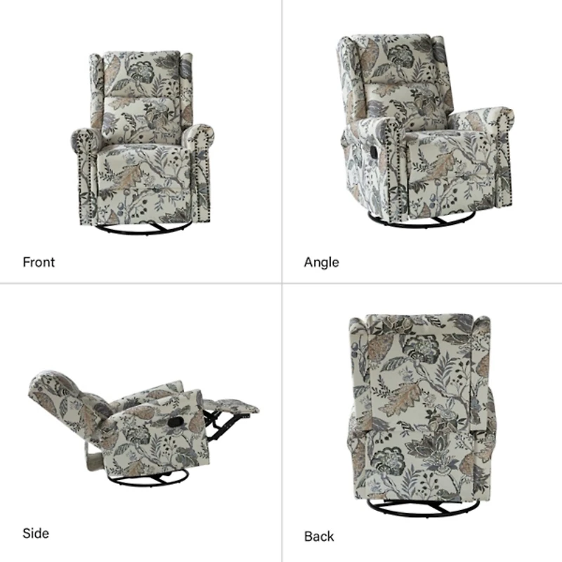 Jacobean Upholstered Harlem Swivel Recliner