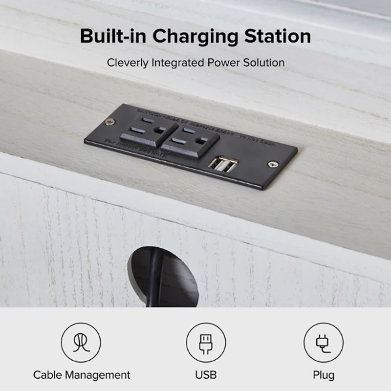 White Hippe 3-Drawer Charging Nightstand