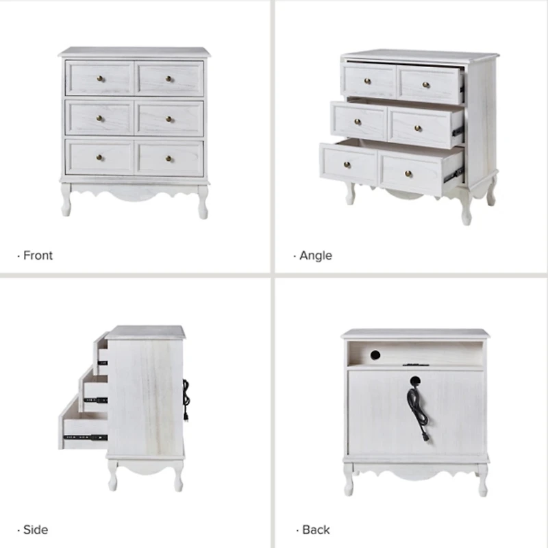 White Hippe 3-Drawer Charging Nightstand