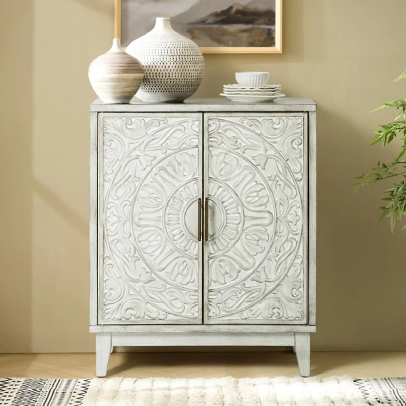 Distressed White Wood Thea Cabinet