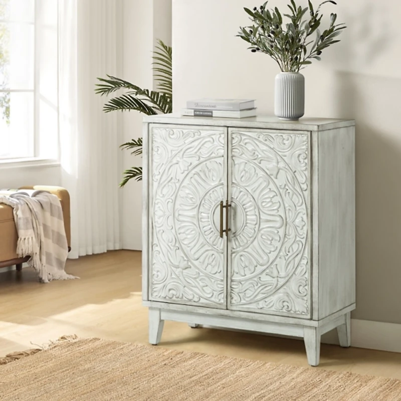 Distressed White Wood Thea Cabinet
