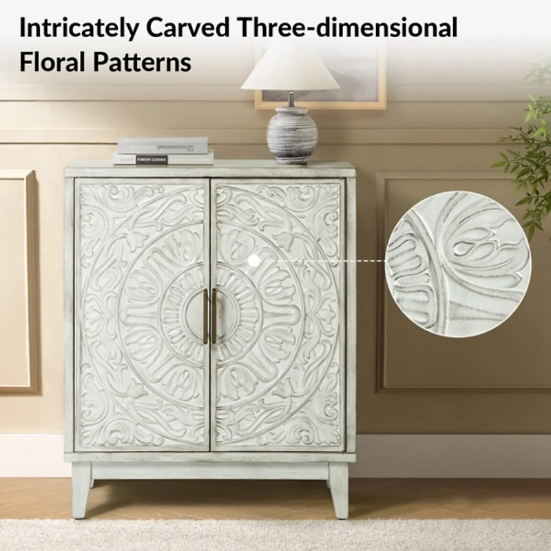 Distressed White Wood Thea Cabinet
