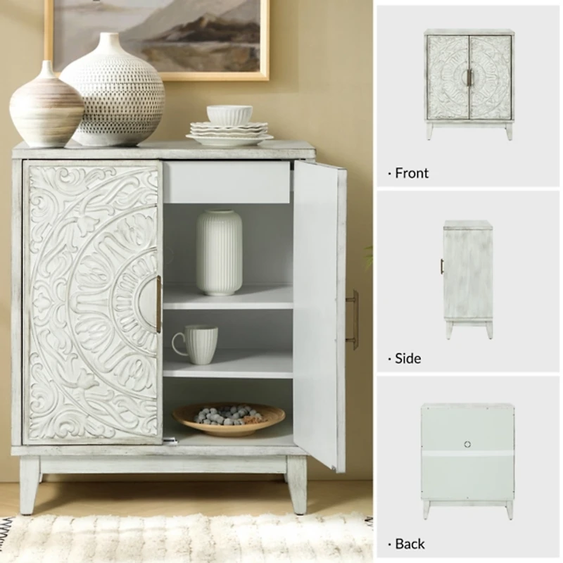 Distressed White Wood Thea Cabinet
