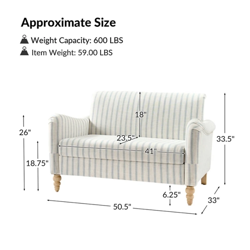 Blue Stripe Upholstered Paulina Loveseat