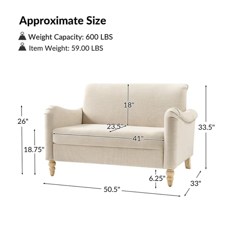 Linen Upholstered Paulina Loveseat