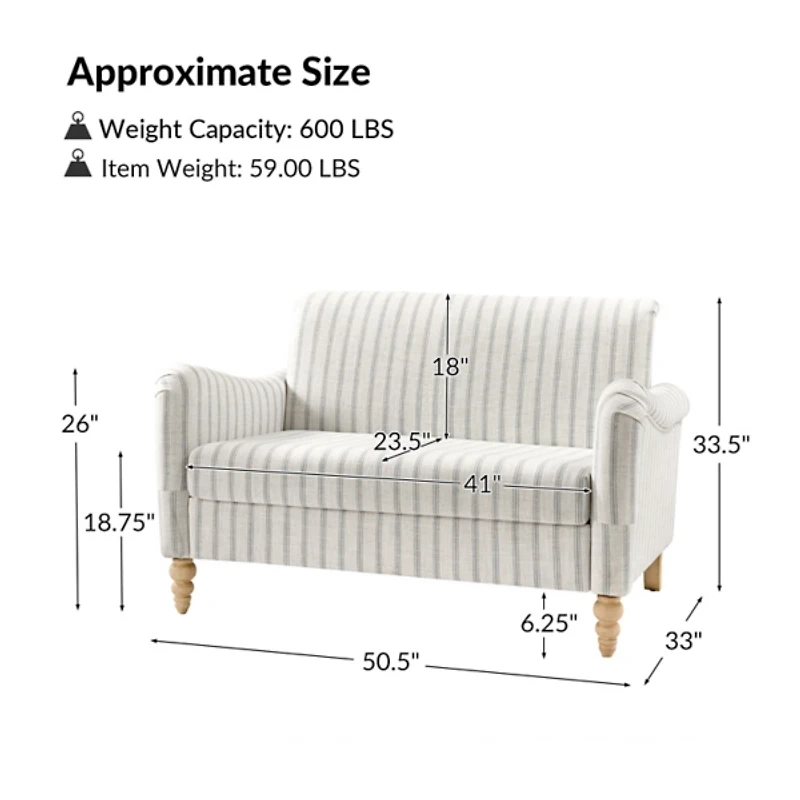 Striped Linen Upholstered Paulina Loveseat