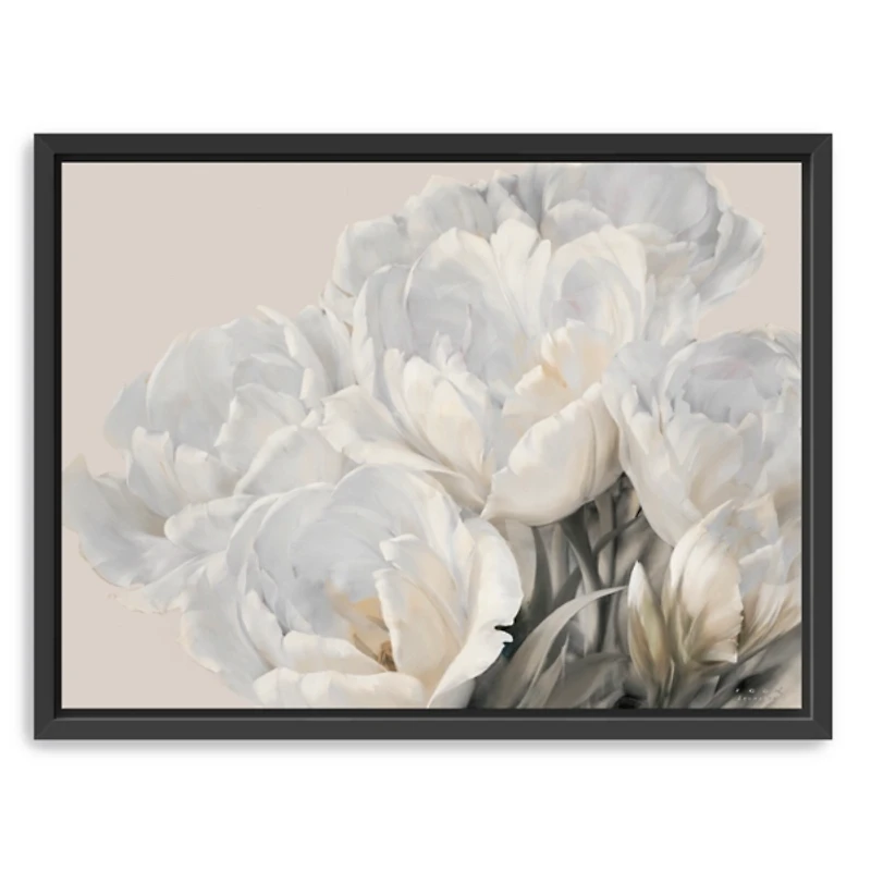 White Tulip Blooms Framed Canvas Art Print
