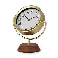 Gold Metal Wood Base Tabletop Clock