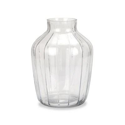 Clear Ribbed Glass Fluted Vase, 9 in.