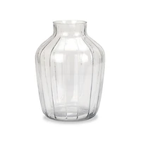 Clear Ribbed Glass Fluted Vase, 9 in.