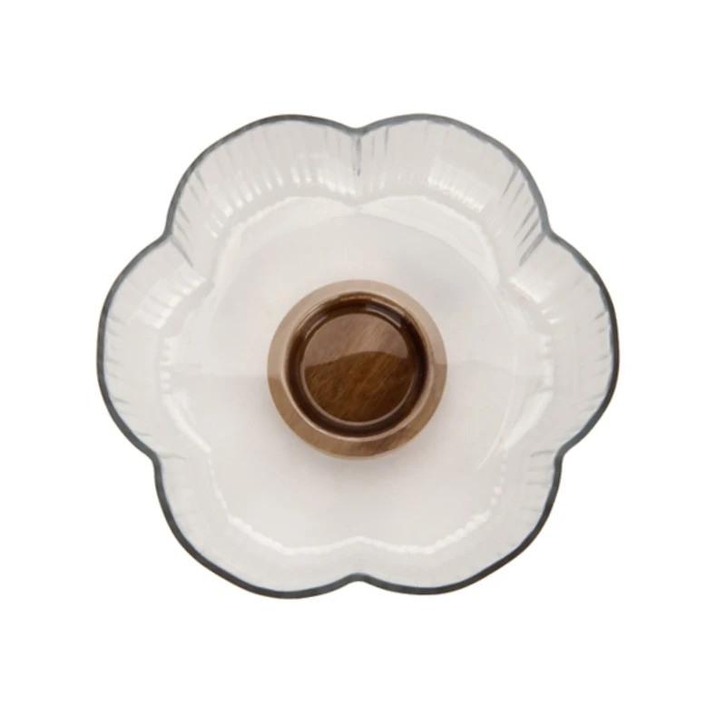 Scalloped Glass Decorative Bowl on Wood Base