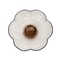 Scalloped Glass Decorative Bowl on Wood Base