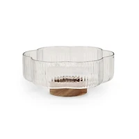 Scalloped Glass Decorative Bowl on Wood Base