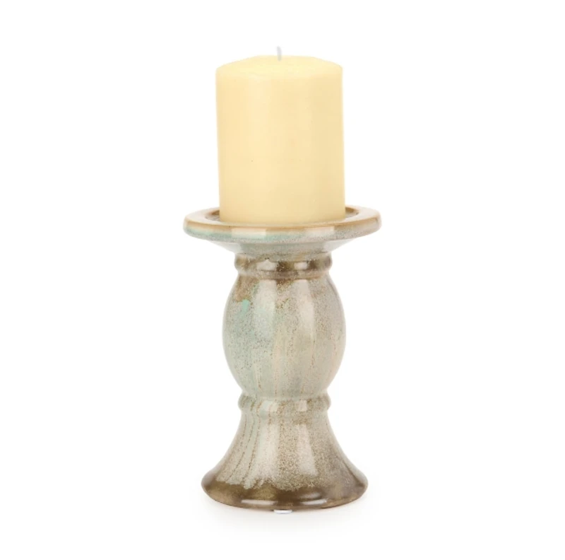 Glazed Ceramic Pillar Candle Holder, 6.75 in.