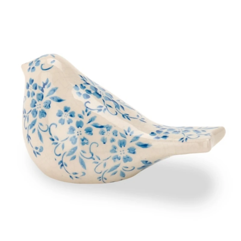 Large Blue Floral Ceramic Bird