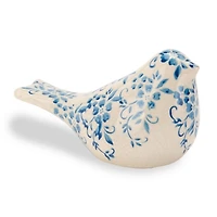 Large Blue Floral Ceramic Bird