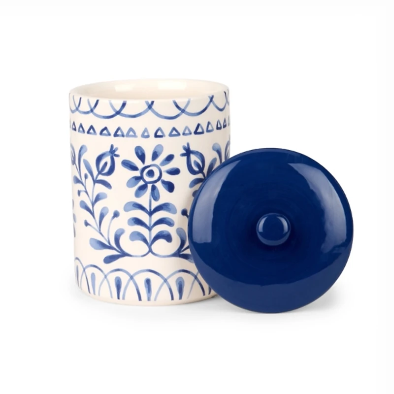 Blue Mosaic Ceramic Canister, 8 in.