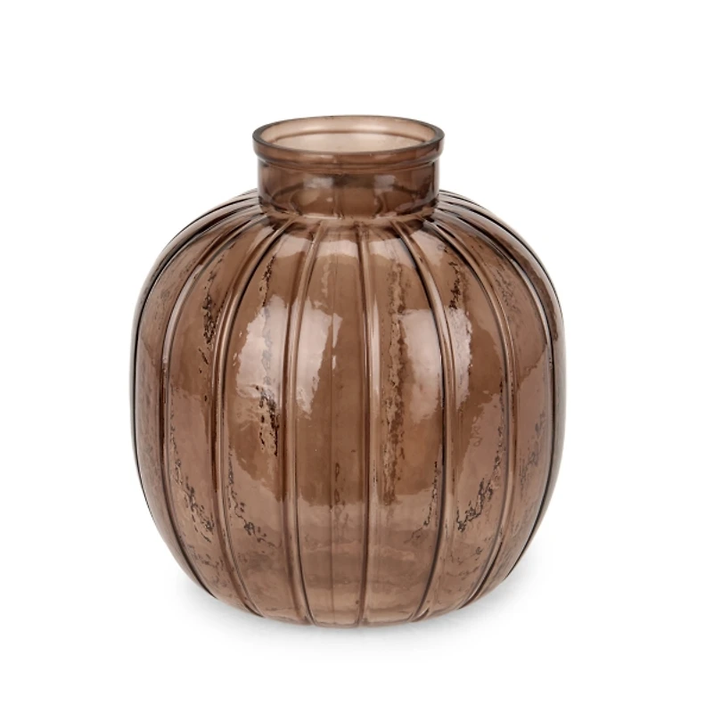 Brown Ribbed Glass Vase, 8 in.
