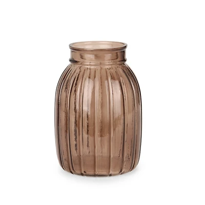 Brown Ribbed Glass Vase