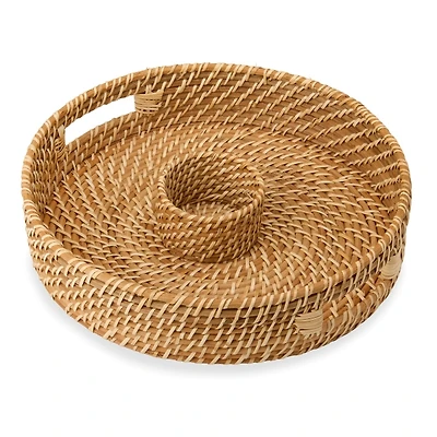 Natural Rattan Chip and Dip Serving Tray