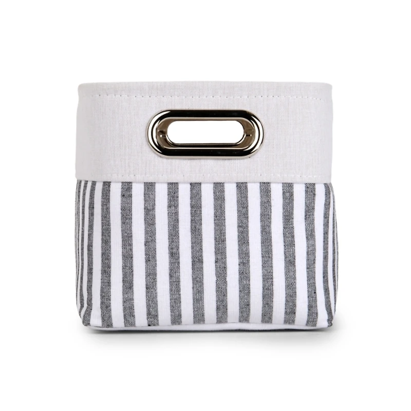 Small Striped Linen Metal Handle Basket
