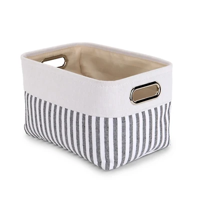 Small Striped Linen Metal Handle Basket