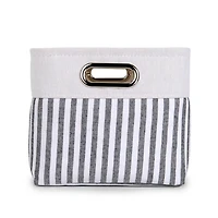 Medium Striped Linen Metal Handle Basket