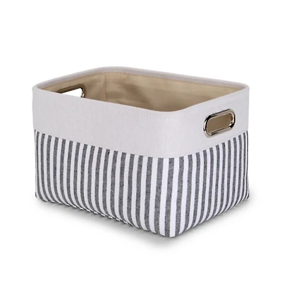 Medium Striped Linen Metal Handle Basket