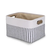 Medium Striped Linen Metal Handle Basket