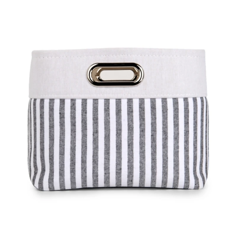 Large Striped Linen Metal Handle Basket