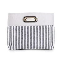 Large Striped Linen Metal Handle Basket