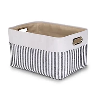 Large Striped Linen Metal Handle Basket