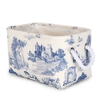 Blue Toile Rope Handle Basket