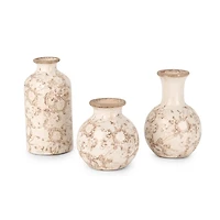 Brown Floral Ceramic Vases, Set of 3
