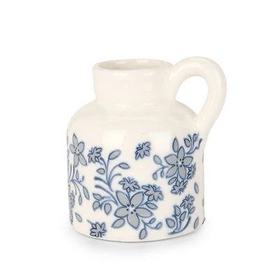 Blue Floral Ceramic Vase with Handle