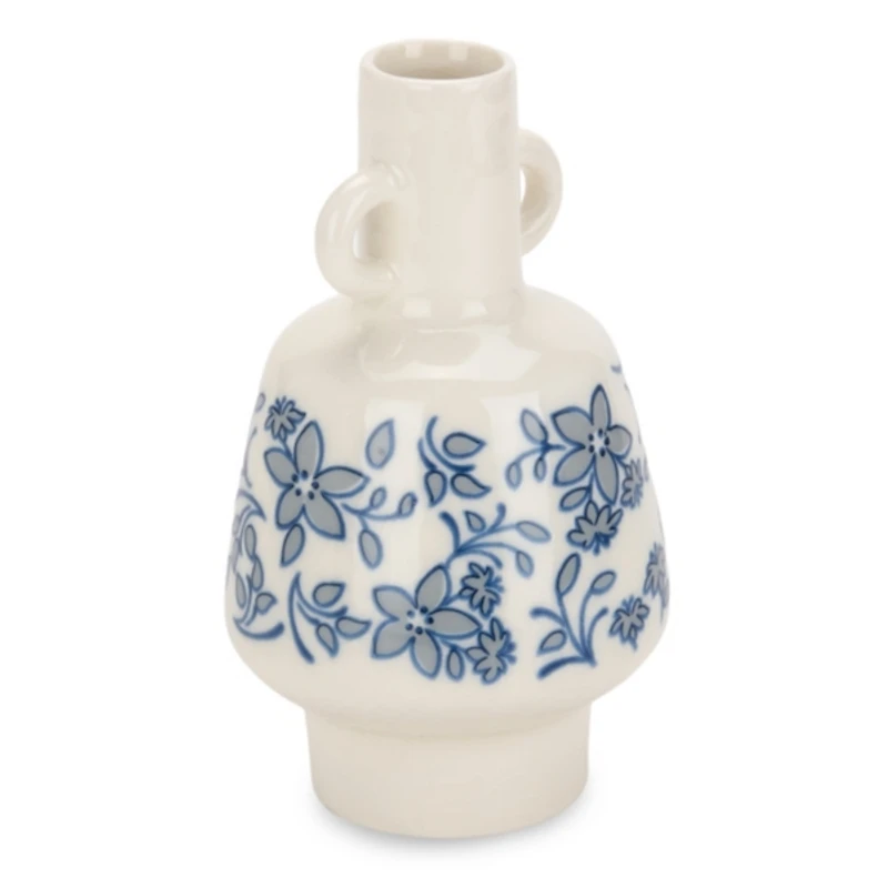 Blue Floral Double Handle Ceramic Vase