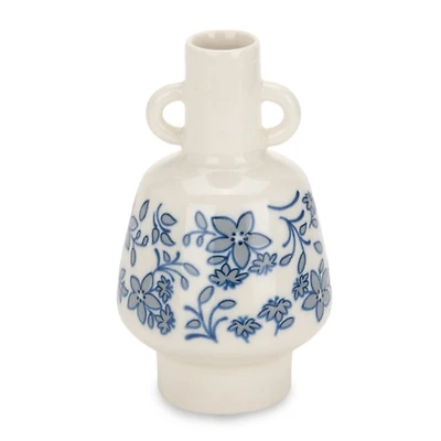Blue Floral Double Handle Ceramic Vase