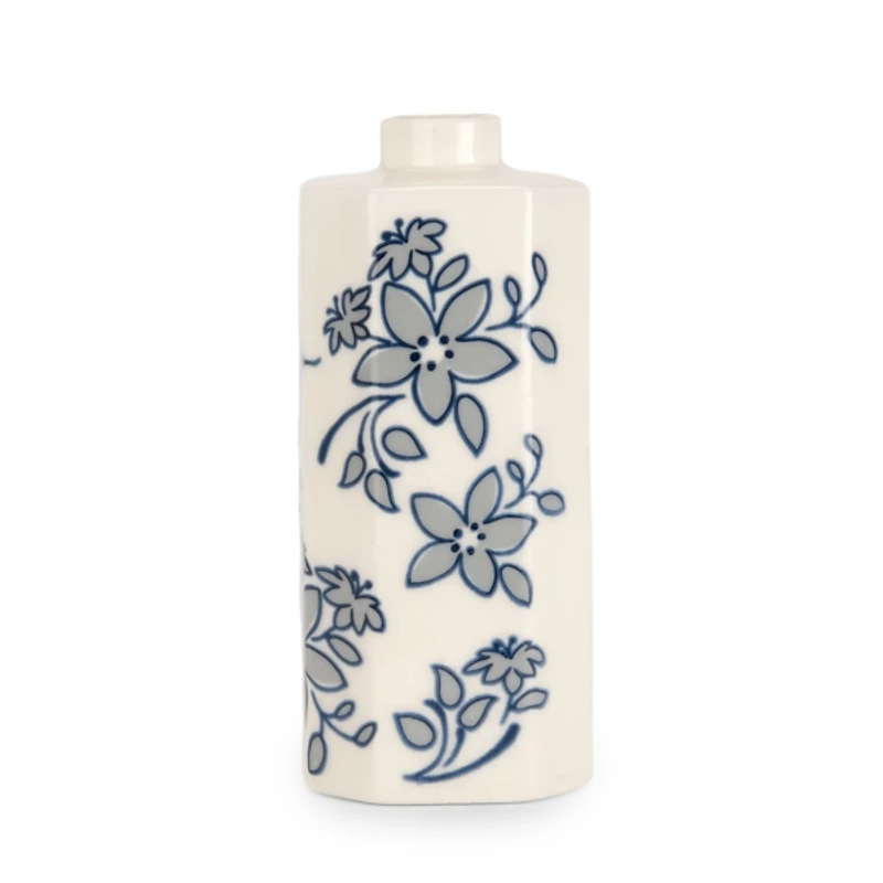 Blue Floral Ceramic Cylinder Vase